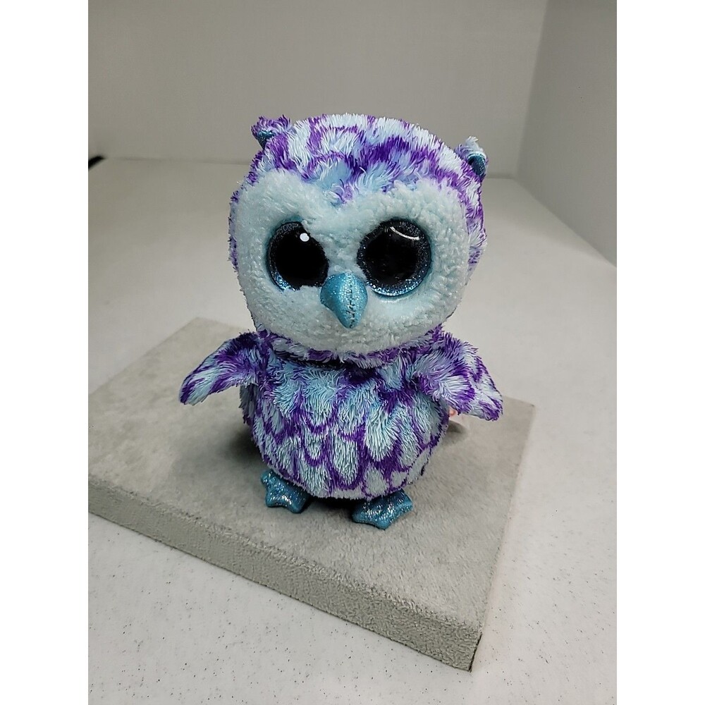 2017 Ty Beanie Boos 6" OSCAR Blue & Purple  Owl Plush W/ Glittery Eyes